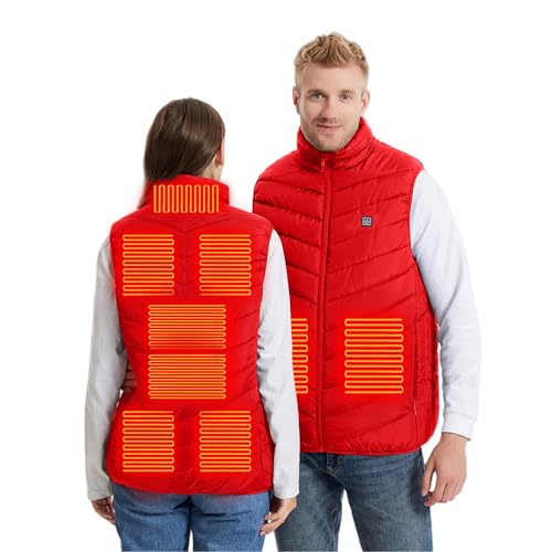 Heated Vest for Men Women with 9 Heating Zones USB Electric 3-Level Lightweight Puffer Jacket Warming Quilted Outerwear Red Medium