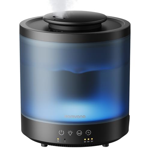 Homvana Humidifiers for Bedroom 1.5 L Top-Fill Cool Mist Humidifier for Baby Nursery Plants Kids Home, 3-in-1 Diffuser with Night Light, Auto Mode, Es