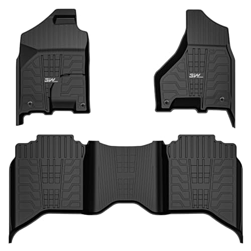 3W Floor Mats Fit for 2013-2018 Dodge Ram 1500-2500-3500 Crew Cab, 2019-2024 Dodge Ram 1500 Classic Crew Cab All Weather TPE Custome Fit Accessroies F
