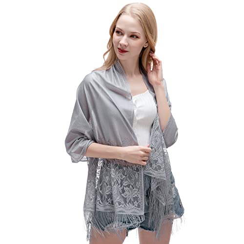 RIIQIICHY Shawls and Wraps for Evening Dresses Scarfs for Women Pashmina Wedding Formal Shawl Grey