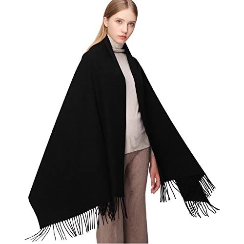 RIIQIICHY 100% Wool Scarf Pashmina Shawls and Wraps for Women Cashmere Warm Winter More Thicker Soft Scarves Black