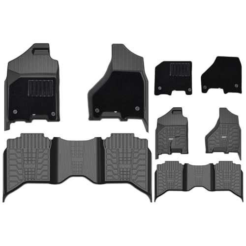 3W Floor Mats & Front Carpet Fit for 2013-2018 Dodge Ram 1500-2500-3500 Crew Cab, 2019-2024 Dodge Ram 1500 Classic Crew Cab All Weather TPE Custome Fi