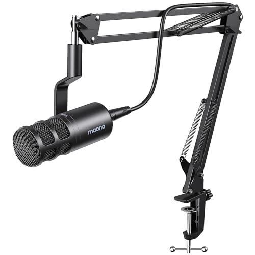MAONO XLR Podcast Dynamic Microphone, Cardioid Studio Mic with Boom Arm for Vocal Recording,Streaming,Gaming, Voice Isolation Technology, Metal Mic, W