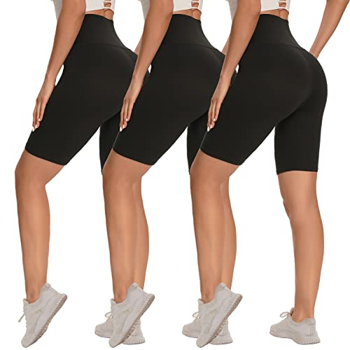 3 Pack Biker Shorts for Women – 8"-5"-3" High Waisted Tummy Control Workout Yoga Running Athletic Shorts Black-Black-Black Small-Medium 8 IN