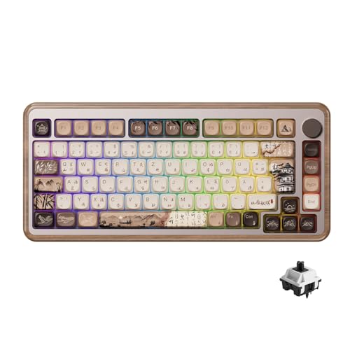 Akko MU02 VIA Gaming-Tastatur mit Walnussholzgehäuse, 75% RGB, 2,4G Wireless-Bluetooth-Kabelgebunden, Hot-Swap-fähige mechanische Tastatur, ISO-Layo