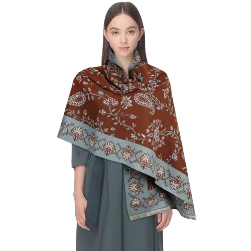 EXTREE Women's Scarf Pashmina Shawls and Wraps for Evening Dress Bridesmaid Wedding Bridal Winter Warm Long Large Scarves Small Cashew Brown on Branch