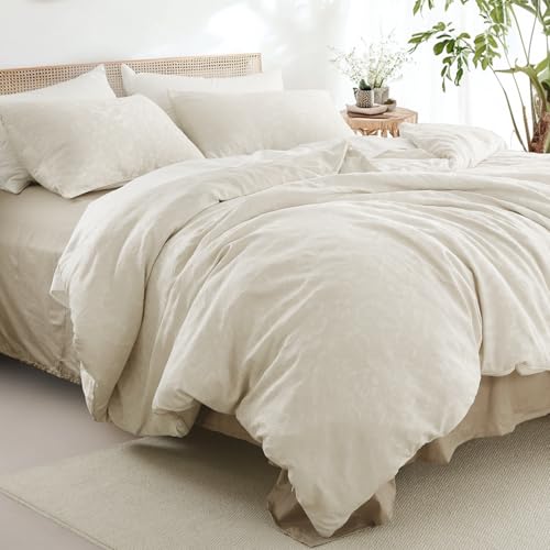 Boho Duvet Cover Queen Size - Damask Floral Queen Duvet Cover Sets for Kids & Adults, 3 Pieces Bedding Set Includes 1 Duvet Cover (90"x90") & 2 Pillow