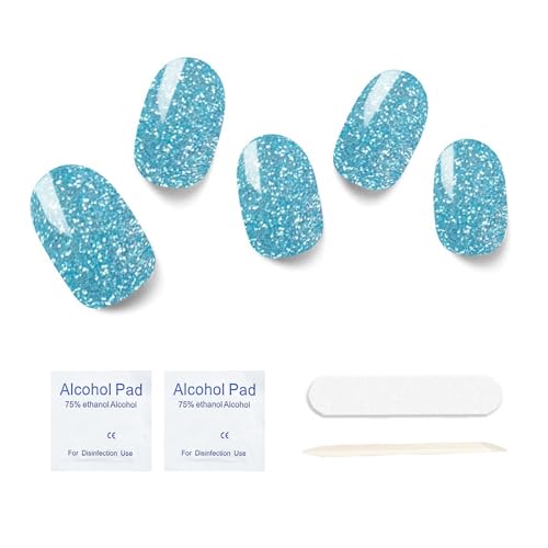 Semi Cured Gel Nail Strips, 20 pcs Gel Nail Stikers, Gel Nail Wraps Semi Cured, Salon-Quality, 2 Weeks Long Lasting, Large, Minty Fresh