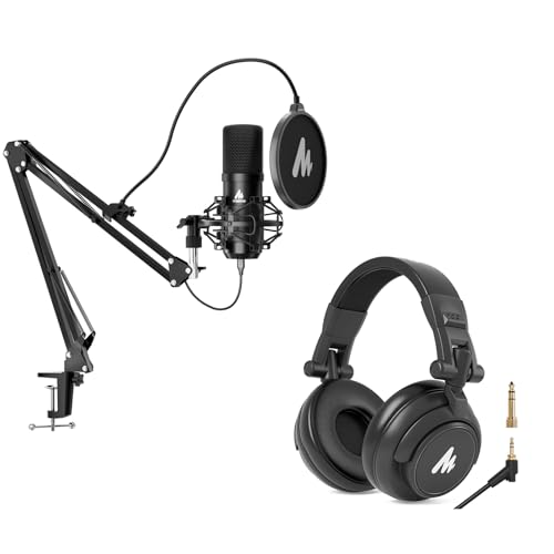MAONO USB XLR Condenser Microphone with Headphones: PC Computer Podcast Cardioid Metal Mic Kit with Software for Recording, Studio, Singing, YouTube (