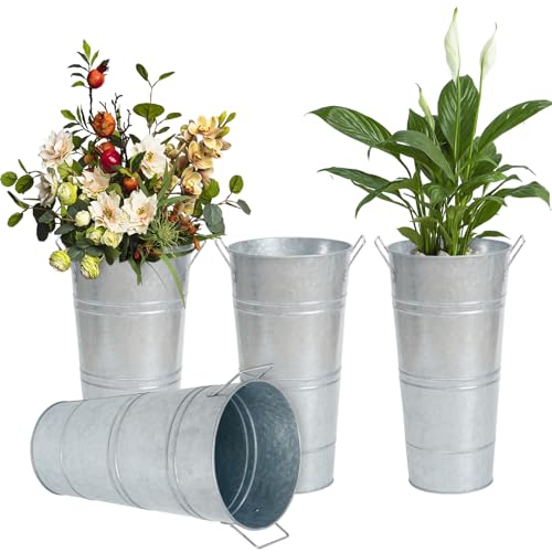 Notakia 10.62 Inch Galvanized Metal Vases Farmhouse French Flower Bucket Vases for Cut Flowers for Home Decor and Wedding Table Centerpiece Decoration