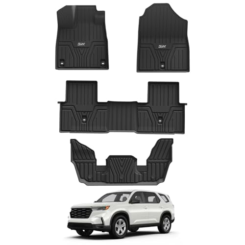 3W Floor Mats Fit for 2025 2024 2023 Honda Pilot, Custom Fit Floor Liner for 1st 2nd and 3rd Row Full Set TPE All-Weather Car Liners Anti-Slip Heavy D