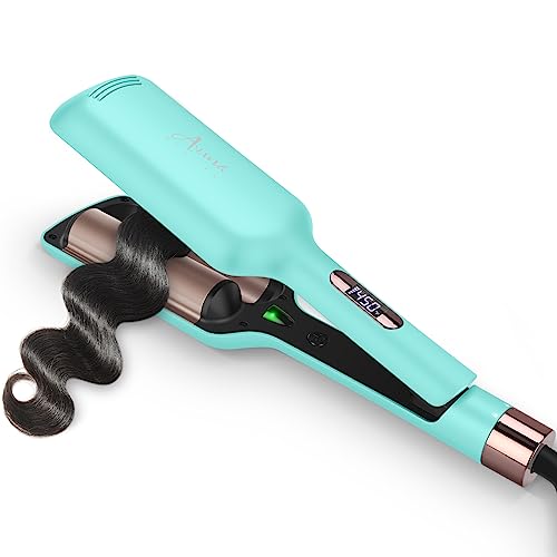 32mm (1.25") Aima Beauty Twins Mermaid Waves Hair Waver, Anti-Scald 2 Barrel Curling Iron, Hair Crimper, Ionic Care Wave Iron 15S Heats Up for Short-M