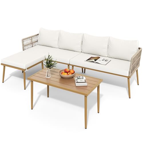 YITAHOME 6 Pieces Patio Furniture Set with Coffee Table & Washable Cushions, Wicker Rattan Conversation Sectional Set for Garden Yard Pool Beige 6 Pcs