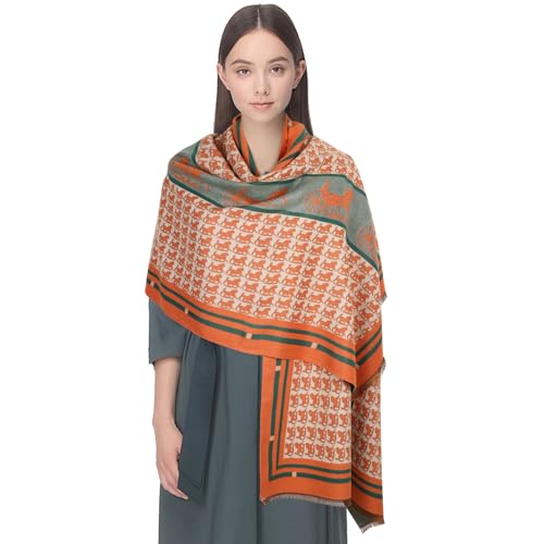 EXTREE Women's Scarf Pashmina Shawls and Wraps for Evening Dress Bridesmaid Wedding Bridal Winter Warm Long Large Scarves Green and Orange Carriage