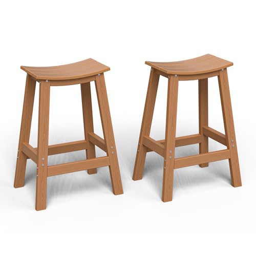 Bar Stools Set of 2 Chairs,Saddle Bar stools with Curved Surface,Kitchen Counter Seat with Footrests,HDPE All-Weather for Patio, Garden and Kitchen -