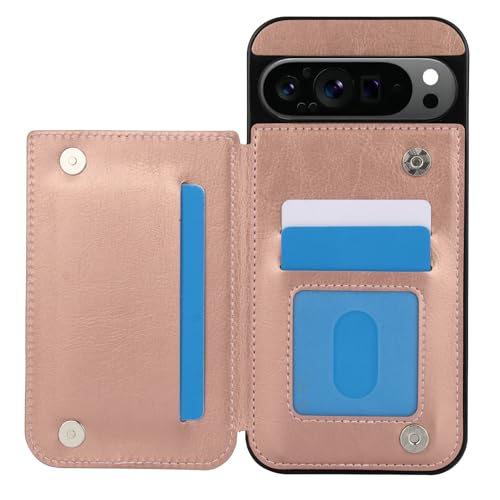for Google Pixel 9 Pro Wallet Case with 3 Credit Card Holder,RFID Blocking,PU Leather Double Magnetic Clasp Kickstand Heavy Duty Protective Cover.(Ros