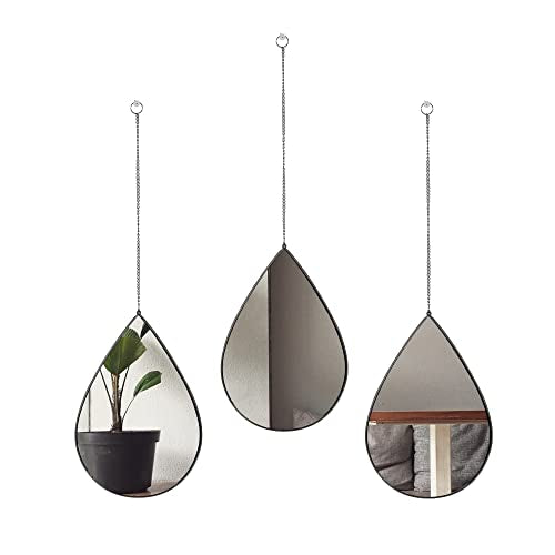 DECANIT Black Mirrors for Wall Decoration Teardrop Mirrors for Living Room Decor & Home Decor, Pack of 3 Black Teardrop