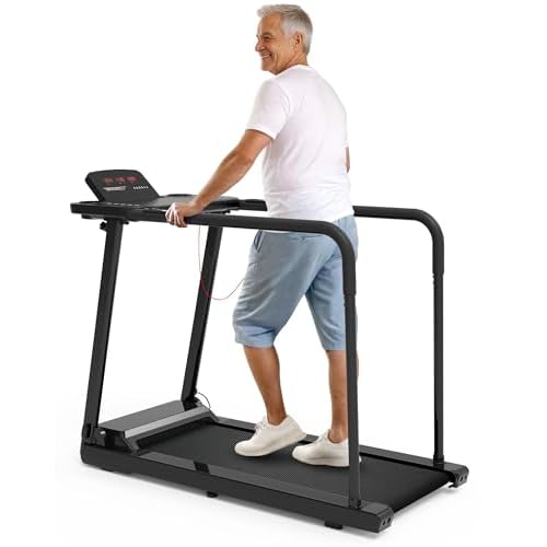 REDLIRO Walking Treadmill for Seniors with Long Handrails - 300 lbs Weight Capacity Recovery Elderly Treadmills for Home with Desk - Heart Rate Sensor