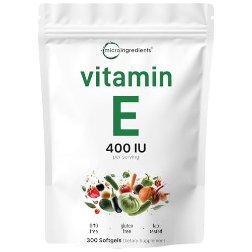 Micro Ingredients Vitamin E 400IU, 300 Softgels | Pure Vitamin E Oil Pills | Antioxidant Supplements for Skin, Face, Heart, & Immune Health | Non-GMO,