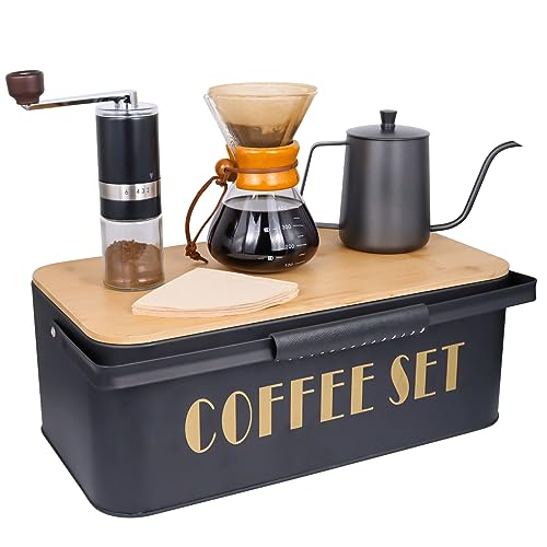 SOTECH Pour Over Coffee Maker Set Portable Pour Over Set-Manual Coffee Grinder Heatproof Glass Coffee Dripper for Traveling Camping dark