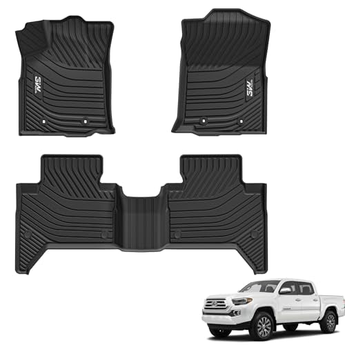 3W Floor Mats Fit Toyota Tacoma 2016-2023 (Only for Double Cab and Automatic), TPE All Weather Non-Slip Odorless Custom Fit Floor Liner for Toyota Tac