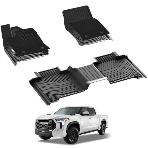 3W Floor Mats & Front Carpets Fit 2022-2026 Toyota Tundra (Only for CrewMax Cab), SR-SR5-TRD PRO-Limited-Platinum-Castone Custom Fit All-Weather TPE F