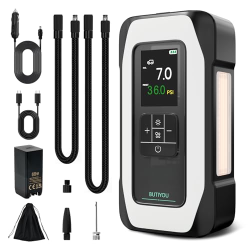 BY01 Tire Inflator Portable Air Compressor for Large Tires,Smart Air Pump with Dual Cylinder,Clourful Digital Sceen,Atuo Stop,150PSI Electric 16000mAh