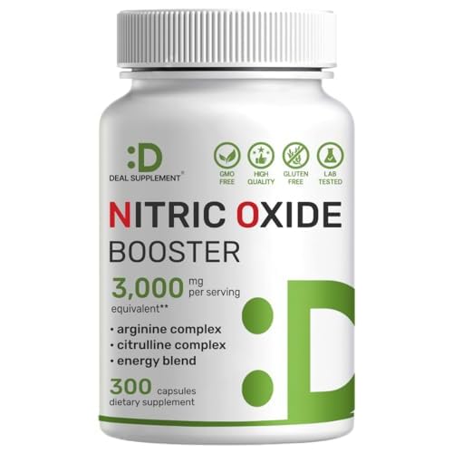 Nitric Oxide Booster 3,000mg Per Serving, 300 Capsules – 12 in 1 Nitric Oxide Supplement – Arginine & Citrulline Complex with Energy Blend – Mar