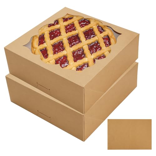 20 Pack Pie Boxes for 9 Inch Pie 9x9x3 in Bakery Boxes with Window Perfect for Pies, Cookies, Cheese Cake, Homemade Desserts With 20 Kraft Paper Stick