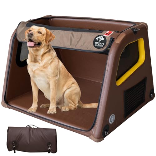 Collapsible Portable Soft Dog Crate-HIGHPI Inflatable Dog Travel Crate for Large Dogs, Waterproof Dog Kennel Outdoor Indoor, Safety Foldable Dog Cage