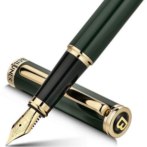 BEILUNER Racing Green Fountain Pen,Stunning Luxury Pens with 24K Gold Finish, Gorgeous 24K Gilded Nib(Fine), Trustworthy Gift for Men&Women -Ink Conve