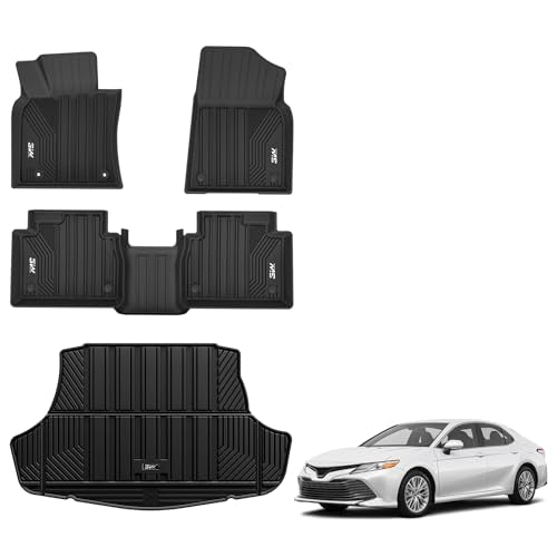 3W Floor Mats & Cargo Liner Fit Toyota Camry 2018-2024 FWD (Not for Hybrid or AWD), TPE All Weather Custom Fit Floor Liner, 1st and 2nd Row and Trunk