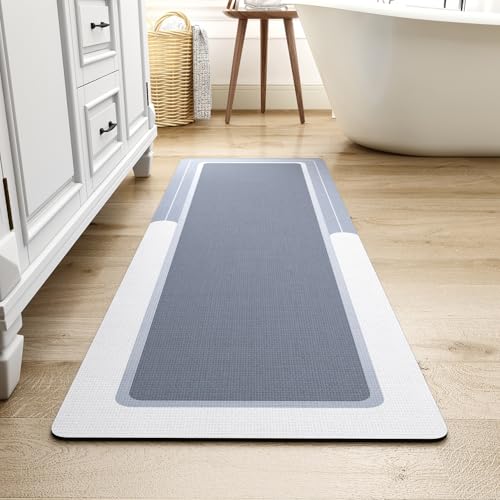 MontVoo-Bath Mat Rug Long Non Slip Super Absorbent Bathroom Runner Stain Resistant Quick Dry Thin Bathroom Mat Fit Under Door-24"x70",Blue Blue 24"x70