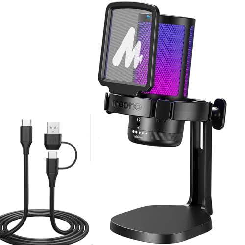 MAONO DGM20 USB Gaming Microphone for PC, Noise Cancellation Condenser Mic with RGB Lights for Streaming, Recording, Podcast,with 5FT 2 in 1 USB Micro