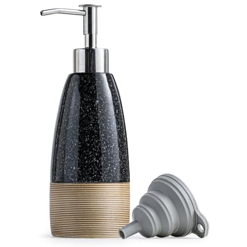 Ceramic Dish Soap Dispenser with Plastic Pump & Stainless Steel Pump for Hand Soap, Shampoo, Lotion, Conditioner, 12 oz Refillable Soap Bottle with Si