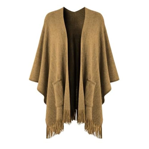 Ferand Shawl Wraps for Women, Cozy Lightweight Poncho Cape with Pockets, Warm for Fall Winter Travel One Size Camel
