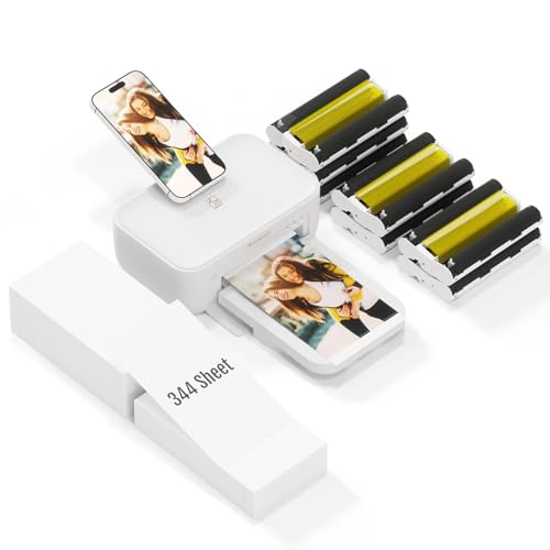 HPRT Photo Printer 4x6 with Photo Paper 344 Sheets and 7 Ribbon，Portable Photo Printers for Home Use，Picture Printer for iPhone, Android, Smartpho