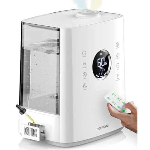 Homvana Humidifiers for Bedroom Large Room, 6.5L Top-Fill Warm & Cool 360° Rotatable Mist Ultrasonic Humidifier for Plants Baby Kids, Vaporizer (Dist