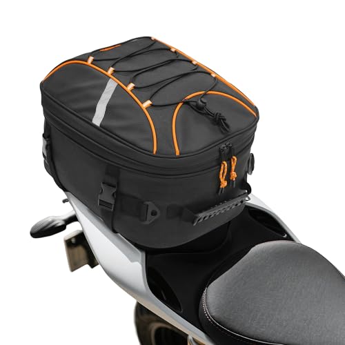Motorcycle Tail Bag, 22L-34L Expandable Motorcycle Rear Seat Bag with Rain Cover Motorbike Helmet Bag Luggage Storage Backpack(Black)