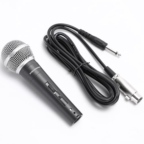 StreamerWave Handheld Wired Microphone, Dynamic Vocal Mic for Karaoke, Speaker, Metal Materials with 6.35MM Wired & an On and Off Switch.