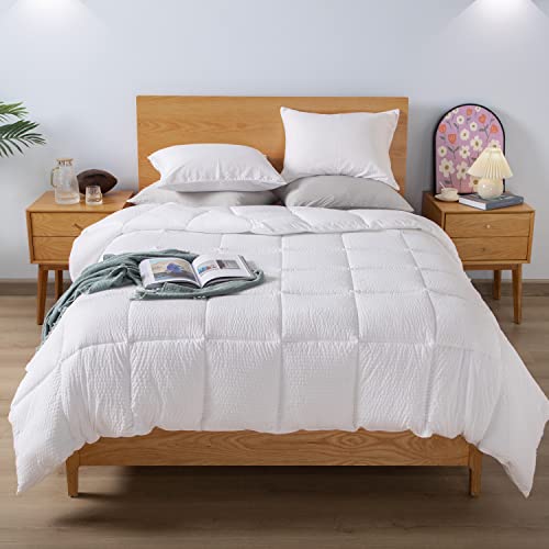 KASENTEX Winter Warmth Quilted Comforter Set Queen with 2 Pillow Shams, Cozy Soft Seersucker Bedding Set Textured, Down Alternative Fill(Full-Queen Se