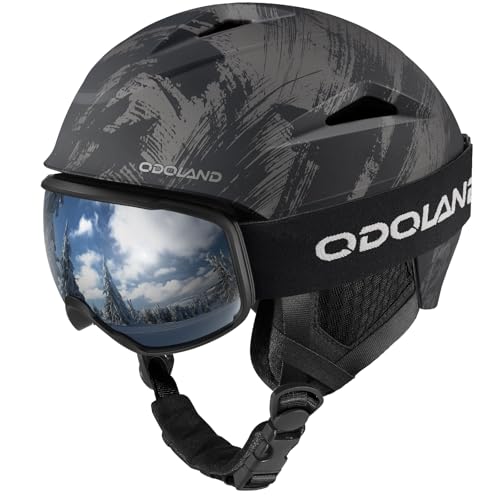 Odoland Snowboard Helmet, Ski Helmet with Ski Goggles for Adults & Youth, Durable PC Shell & EPS Foam, Safety Snow Helmets Goggles for Men Women Rock