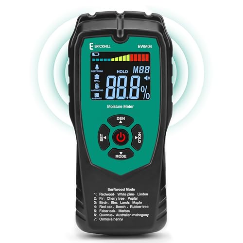 ERICKHILL Pinless Wood Moisture Meter, Non-Destructive Wall Moisture Meter for Drywall Masonry Building Material Dampness Inspection Mold Detector Dev