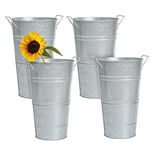 Notakia 12 Inch Large Galvanized Metal Vases Farmhouse French Flower Bucket Vases for Cut Flowers for Home Decor and Wedding Table Centerpiece Decorat