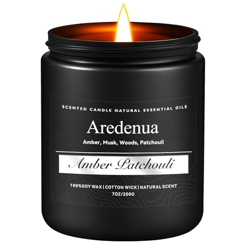Amber Patchouli Candle, Masculine Candle - Manly Scented Candles for Home, Aromatherapy Candle Gifts for Men Women - 7oz Soy Candles for Home Scented,