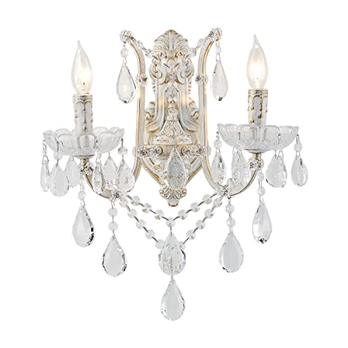 YLONG-ZS Crystal Wall Sconce Crystal Wall Chandelier Wall Lamp Modern Wall Mounted Light Brush White for Living Room Bathroom Bedroom and Hallway Wall