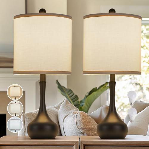 23" Black Metal Modern Table Lamp Set of 2,Farmhouse Bedside Lamps for Living Room, 3 Color Temperature Rustic Table Lamps for Bedroom, Night Stands,