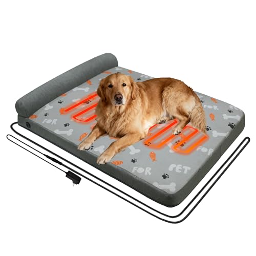 Heated Dog Bed, Electric Heating Arthritis Orthopedic Dog Bed with Thickened Memory Foam, Heated Pet Bed with Waterproof Cover for Medium Large Dogs