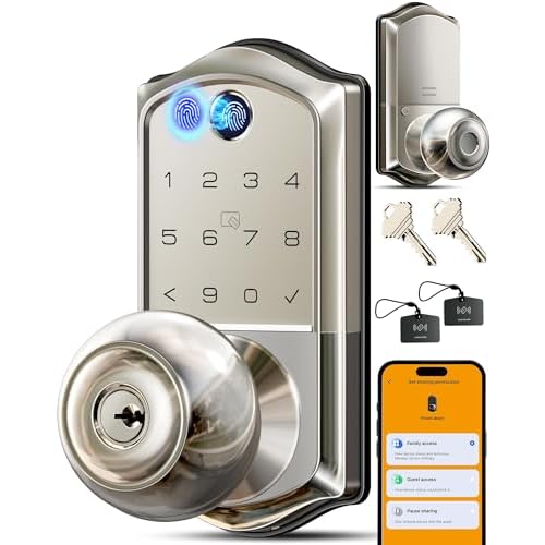 Veise VE018 Smart Knob Handle Lock - Fingerprint, App Control, Keyless Entry for Front Door and Bedroom, Electronic Digital Keypad, Auto Lock, Remote