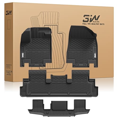 3W Floor Mats for Nissan Pathfinder 2022 2023 2024 2025 (Only fit 7 Passenger Models), 3 Rows,TPE All Weather Protection Car Floor Liners Accessory,Bl